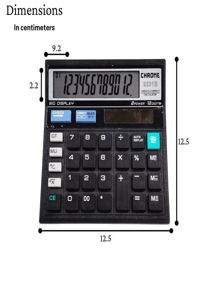 كروم آلة حاسبة كروم 9231 سوداء اللون (12 رقمًا) - Image 4