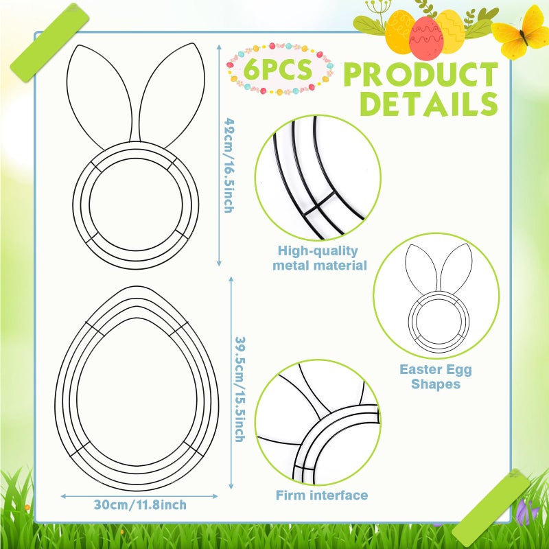 Memorywuu 6 Pcs 16 Inch Easter Wire Wreath Frame Egg Rabbit Wreath Frame Metal Garland DIY Craft Egg Rabbit Mental Form for Easter Indoor Outdoor Porch Wall Flower Garland Decor - Image 2