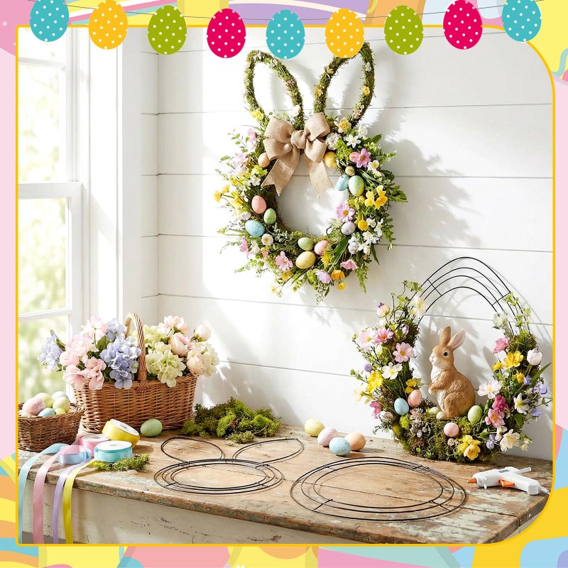 Memorywuu 6 Pcs 16 Inch Easter Wire Wreath Frame Egg Rabbit Wreath Frame Metal Garland DIY Craft Egg Rabbit Mental Form for Easter Indoor Outdoor Porch Wall Flower Garland Decor - Image 4