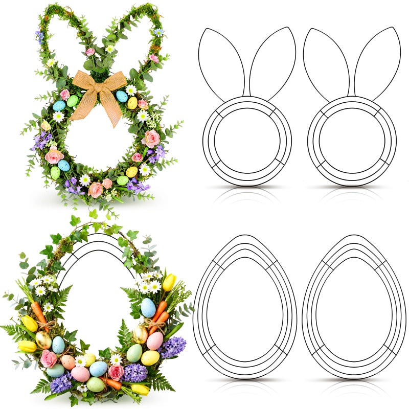 Memorywuu 6 Pcs 16 Inch Easter Wire Wreath Frame Egg Rabbit Wreath Frame Metal Garland DIY Craft Egg Rabbit Mental Form for Easter Indoor Outdoor Porch Wall Flower Garland Decor - Image 1