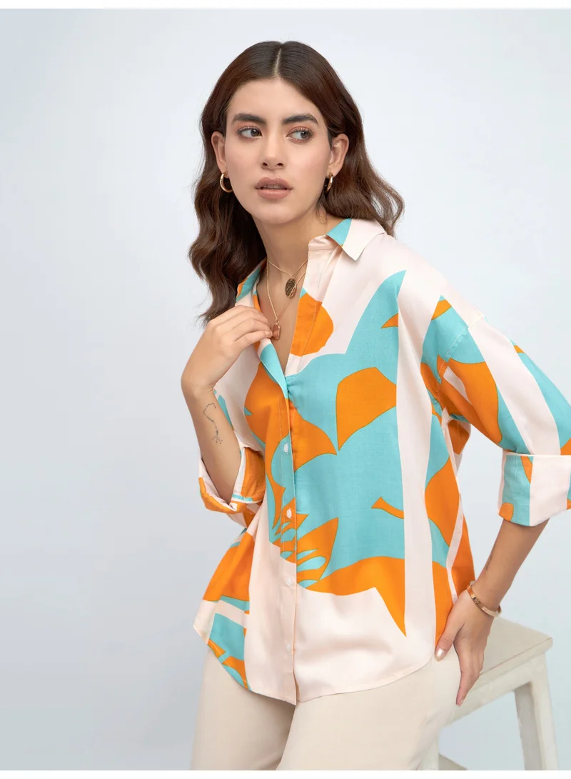 Dennis Lingo Sky Relaxed Fit Printed Shirt for Women - Rayon, Full Sleeves, Shirt Collar, Casual