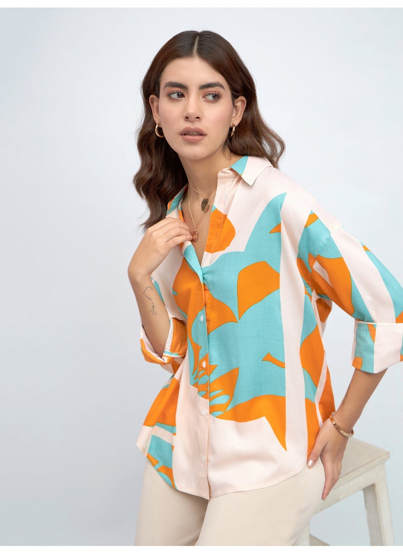 Dennis Lingo Sky Relaxed Fit Printed Shirt for Women - Rayon, Full Sleeves, Shirt Collar, Casual  - Image 3
