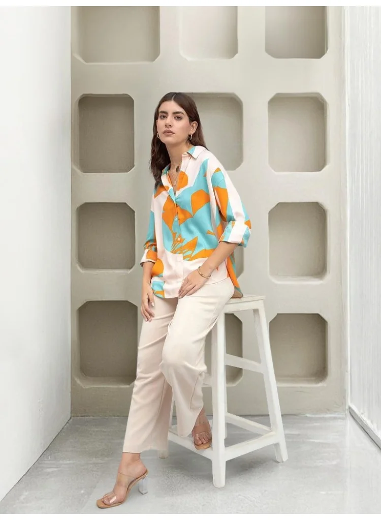 Dennis Lingo Sky Relaxed Fit Printed Shirt for Women - Rayon, Full Sleeves, Shirt Collar, Casual