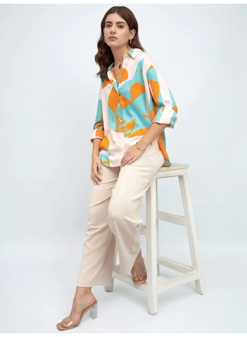 Dennis Lingo Sky Relaxed Fit Printed Shirt for Women - Rayon, Full Sleeves, Shirt Collar, Casual