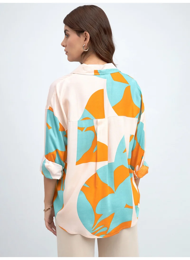 Dennis Lingo Sky Relaxed Fit Printed Shirt for Women - Rayon, Full Sleeves, Shirt Collar, Casual
