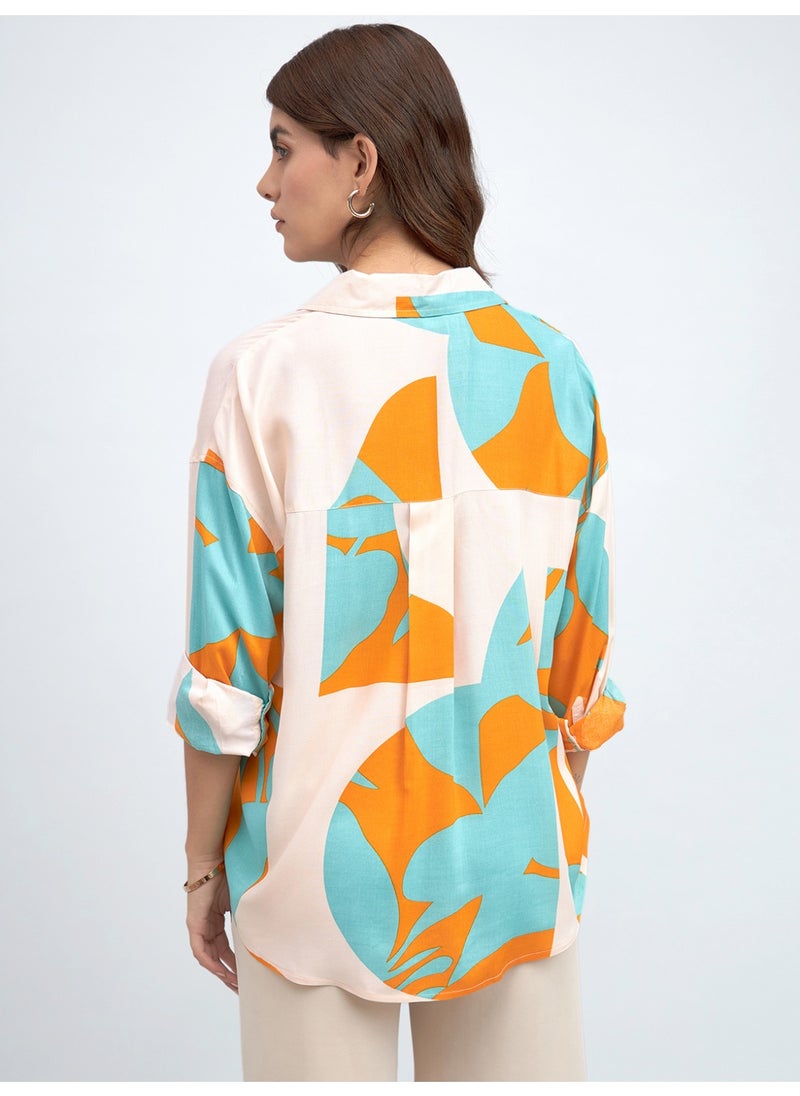 Dennis Lingo Sky Relaxed Fit Printed Shirt for Women - Rayon, Full Sleeves, Shirt Collar, Casual  - Image 5