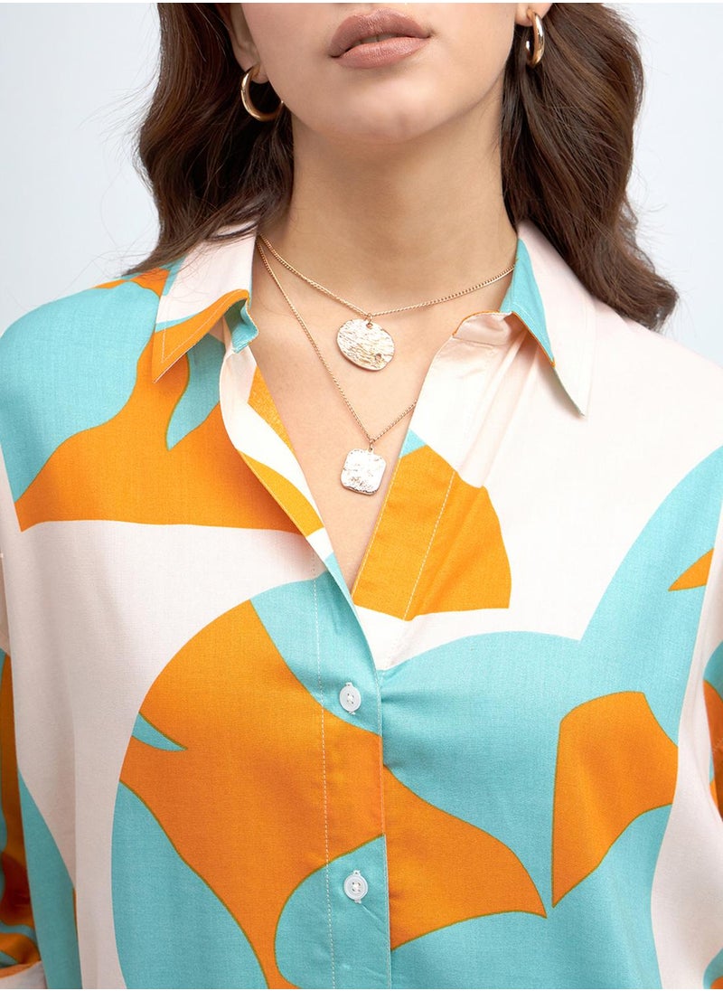 Dennis Lingo - Sky Relaxed Fit Printed Shirt for Women - Rayon, Full Sleeves, Shirt Collar, Casual - Image 1