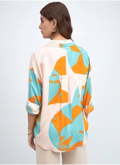 Sky Relaxed Fit Printed Shirt for Women - Rayon, Full Sleeves, Shirt Collar, Casual