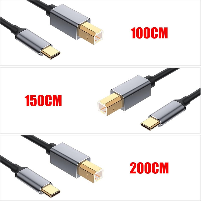 كابل USB C للطباعة بطول 100/150/200 سم لتوصيل أجهزة متنوعة بما في ذلك الطابعات والماسحات الضوئية والبيانو الرقمي، كابل بيانات من النوع C للطباعة. - Image 4
