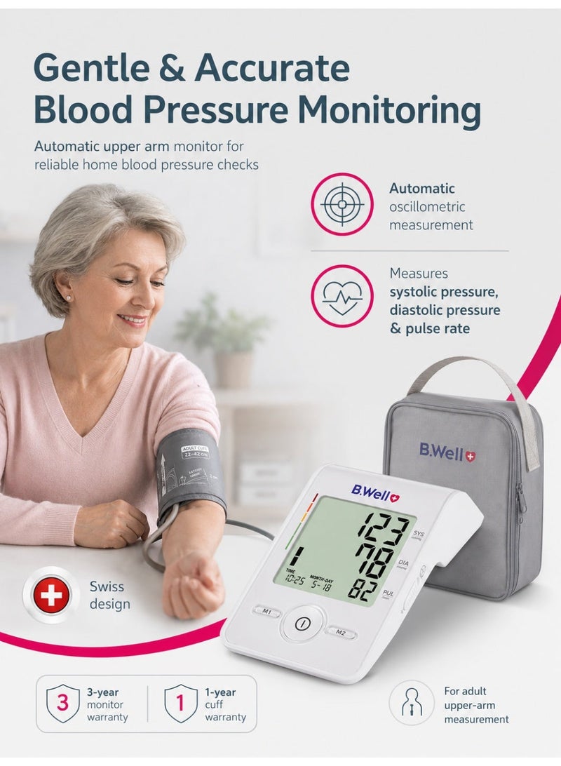 B.Well MED-55 Automatic Upper Arm Blood Pressure Monitor with 22-42 cm M-L Cuff & 3Check - Image 3