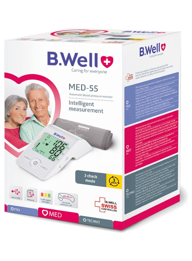 B.Well MED-55 Automatic Upper Arm Blood Pressure Monitor with 22-42 cm M-L Cuff & 3Check - Image 2