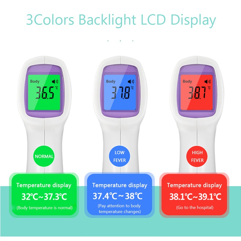 مقياس حرارة الجبهة بالأشعة تحت الحمراء، مقياس حرارة رقمي دقيق بدون لمس مع شاشة عرض LCD للأطفال الرضع والبالغين - Image 3