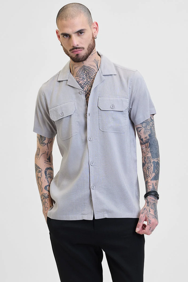 سنيتش Light Grey Solid Half Sleeve Boxy Casual Shirt