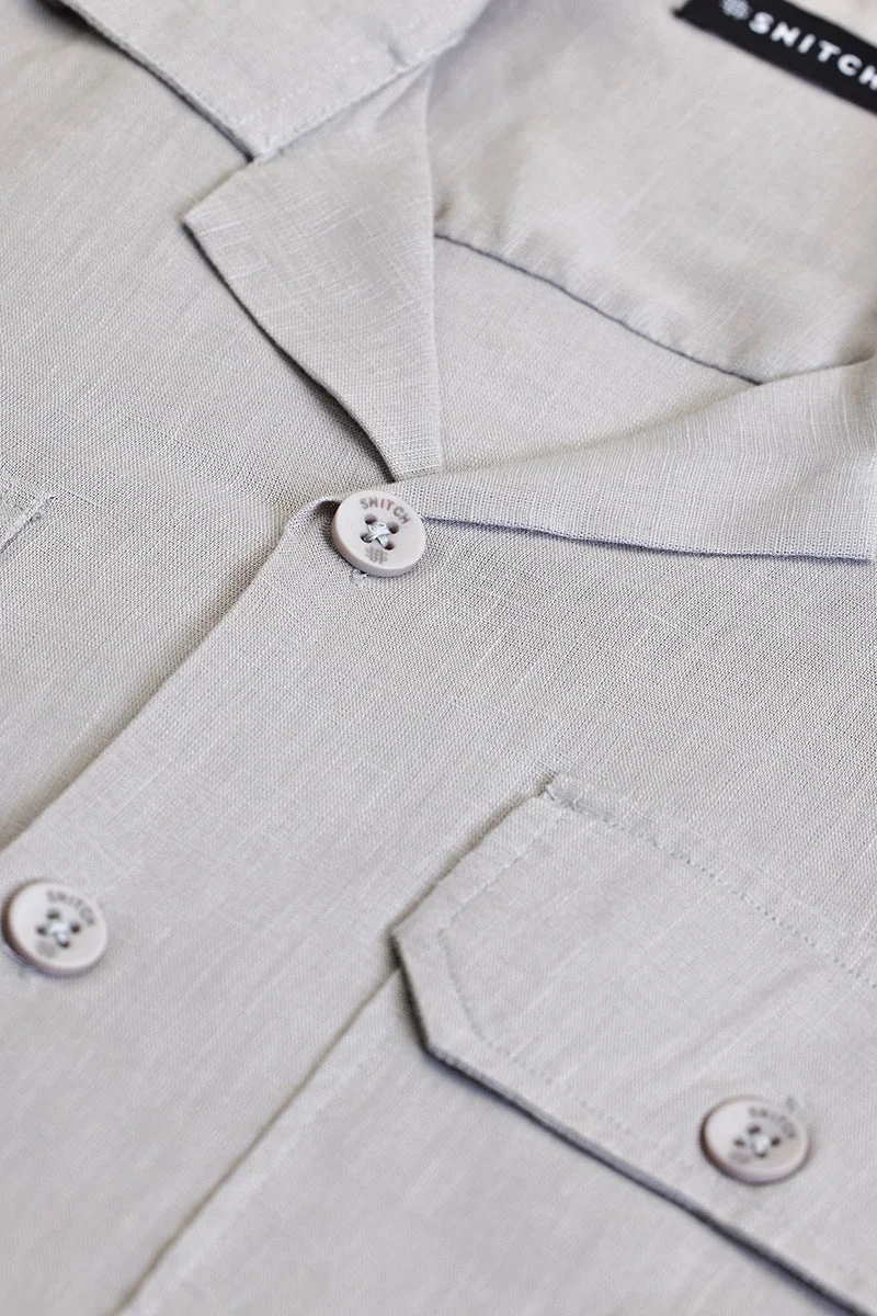 سنيتش Light Grey Solid Half Sleeve Boxy Casual Shirt