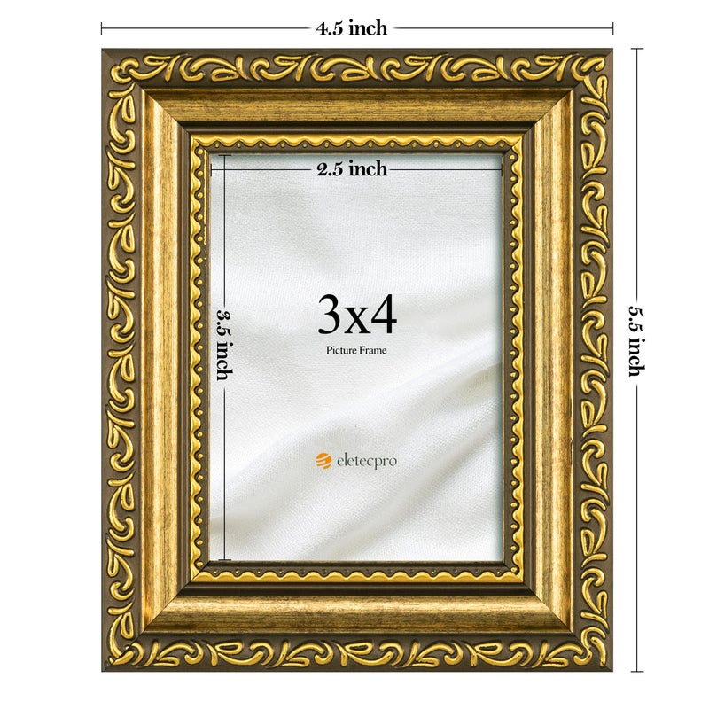 Eletecpro 3X4 Picture Frames Set Of 4  Ornate Vintage Photo Frames With Glass  Rustic Gold Frame Displays 3X4 Photo For Tabletop  Gold - Image 3