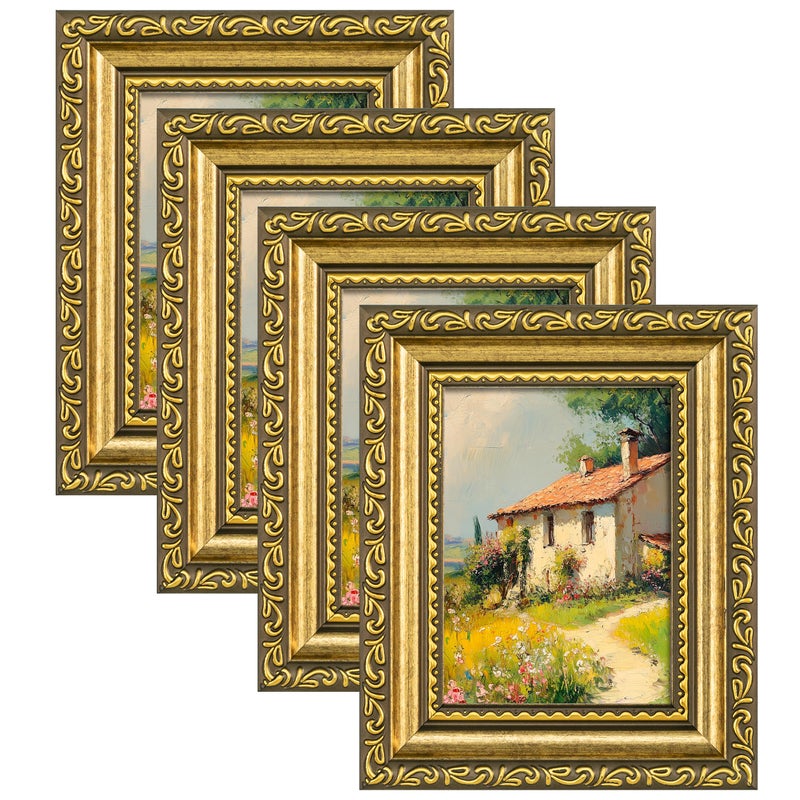 Eletecpro 3X4 Picture Frames Set Of 4  Ornate Vintage Photo Frames With Glass  Rustic Gold Frame Displays 3X4 Photo For Tabletop  Gold - Image 1