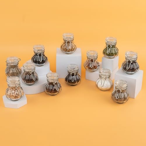 OLWICK® 100ml Small Glass Jars With Leak-Proof Rubber Gaskets and Airtight Hinged Lids, Small Glass Containers Ideal for Spice, Herbs, Honey, Pickle, Pack Of 12, Vertical Round - Image 1