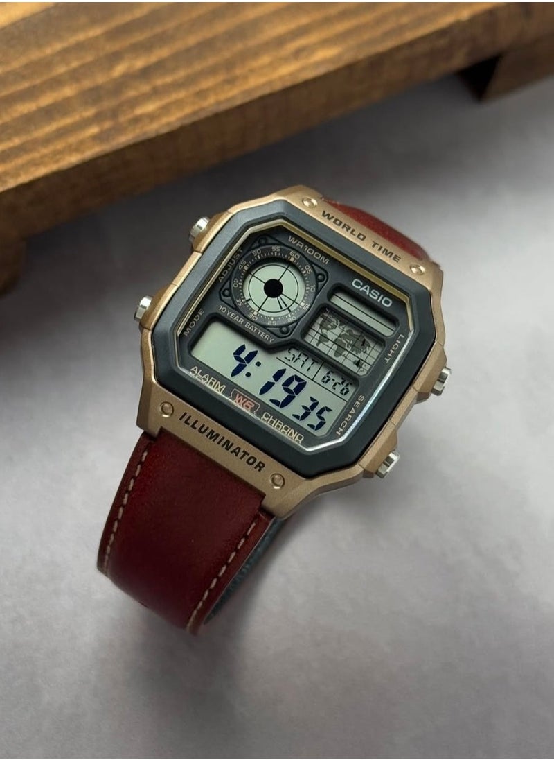 CASIO - Casio 'Royale' Digital Leather Strap Men's Watch AE-1200WHL-5AV - Image 1