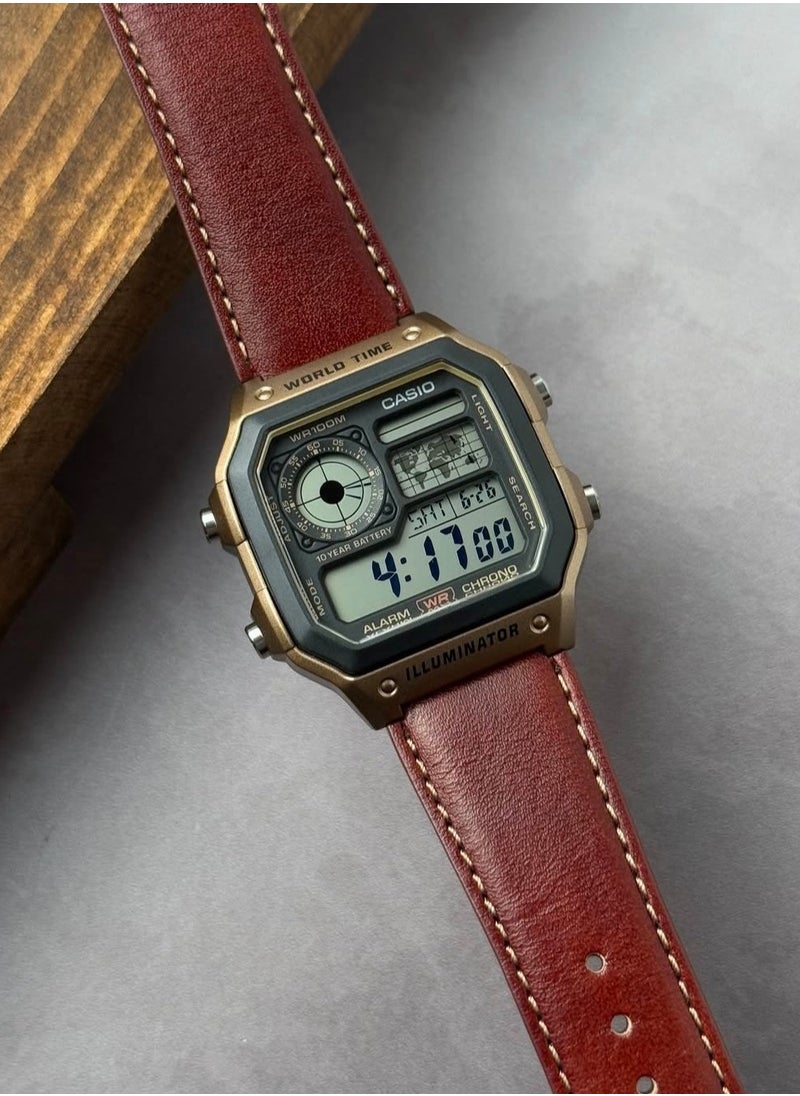 CASIO - Casio 'Royale' Digital Leather Strap Men's Watch AE-1200WHL-5AV - Image 1
