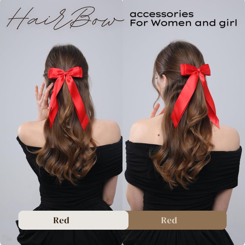 LuSeren 2 PCS Double Layer Hair Bows Red Hair Ribbon Clips Ponytail Holder Accessories for Women Girls Toddlers Teens Kids - Image 5
