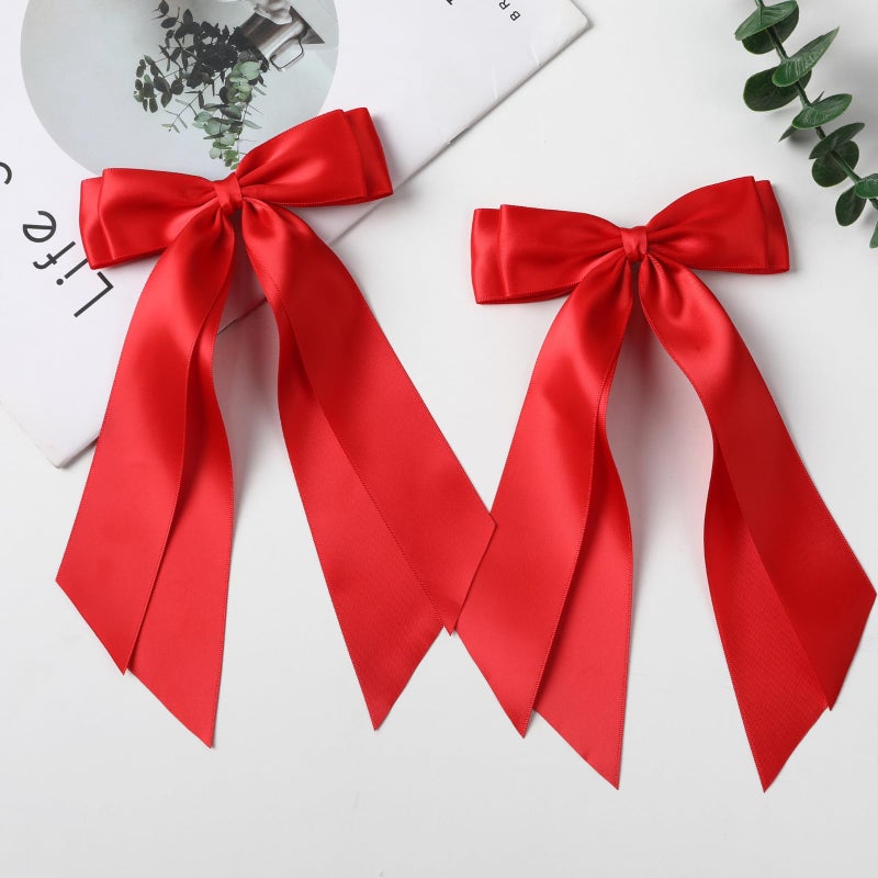 LuSeren 2 PCS Double Layer Hair Bows Red Hair Ribbon Clips Ponytail Holder Accessories for Women Girls Toddlers Teens Kids - Image 2