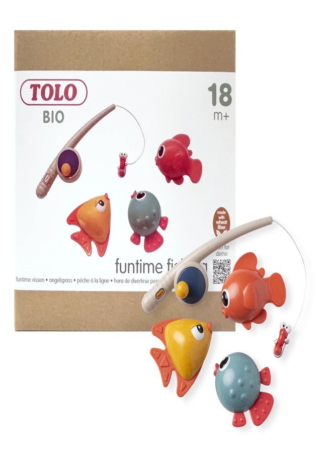 Tolo Bio Funtime Fishing Set | Eco-Friendly Bath Toy for Toddlers | Magnetic Fishing Rod, 3 Bubble-Blowing Fish, Worm | Skill-Building Water Play | Durable, Safe, Sustainable Material | Ages 18M Up - Image 1