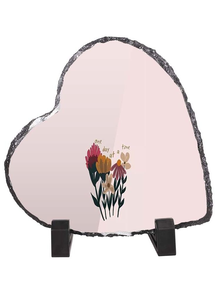 Service Zone Protective Printed White Heart Shape Marble Photo Frame for Table Top One Day At A Time 