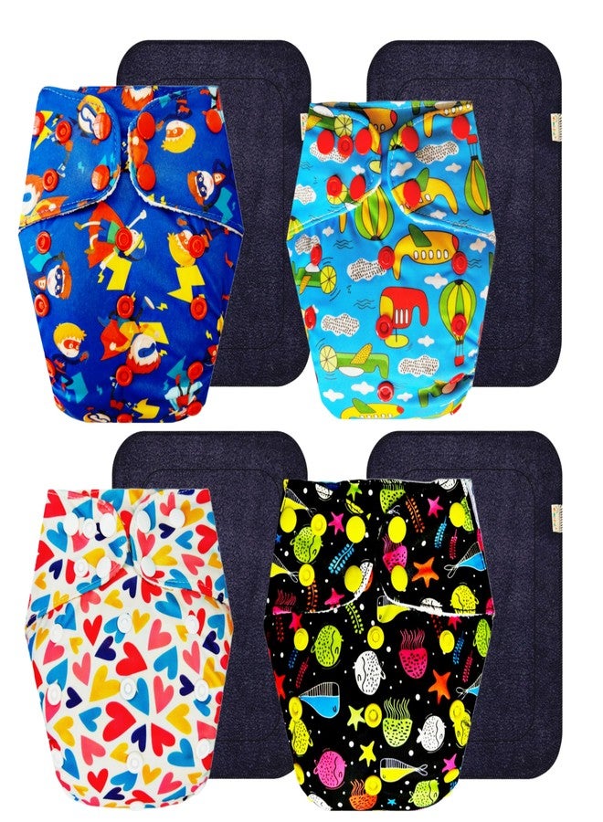 Dumbledo Premium Cloth Diaper with Black Insert (Pack of 4) | Snug Fit | 6-Layer Absorbent Pad | Quick Dry | Everyday Diapering Essential | 3 Months - 3 Years | Unisex Baby - Image 1