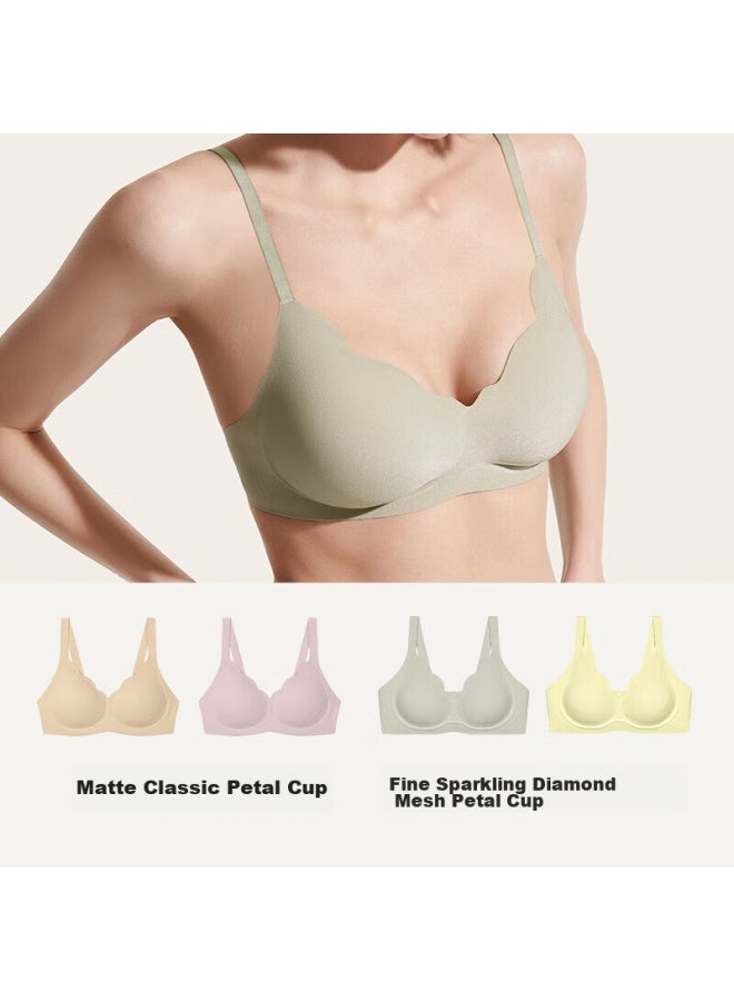 Ubras Yushuoxin Same Style Diamond Mesh Soft Support Petal Cup Bra, Women's Underwear, Back Hook, Light Elegant Pink, S - Image 4