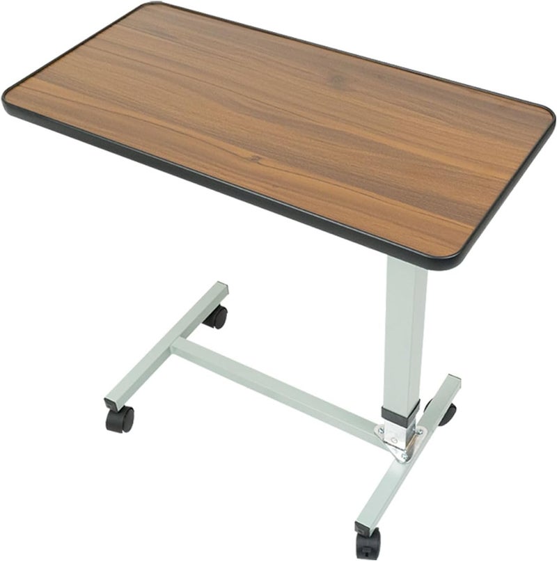 Meishida Adjustable Overbed Bedside Table - Hospital Bed Table, Bed Trays for Eating, Non-Tilt, Steel Frame, Walnut Wood-Grain, Swivel Caster Wheels, 50Lbs Capacity - Image 1