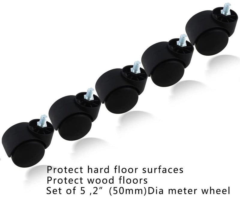 CSS Furniture Black Castor Wheels Threaded Set of 5 for revolving Chairs or Office Chairs Products Doctor Stool Wheels 100 Nylon ABS Material Assurance Load capacity150 kg - Image 2