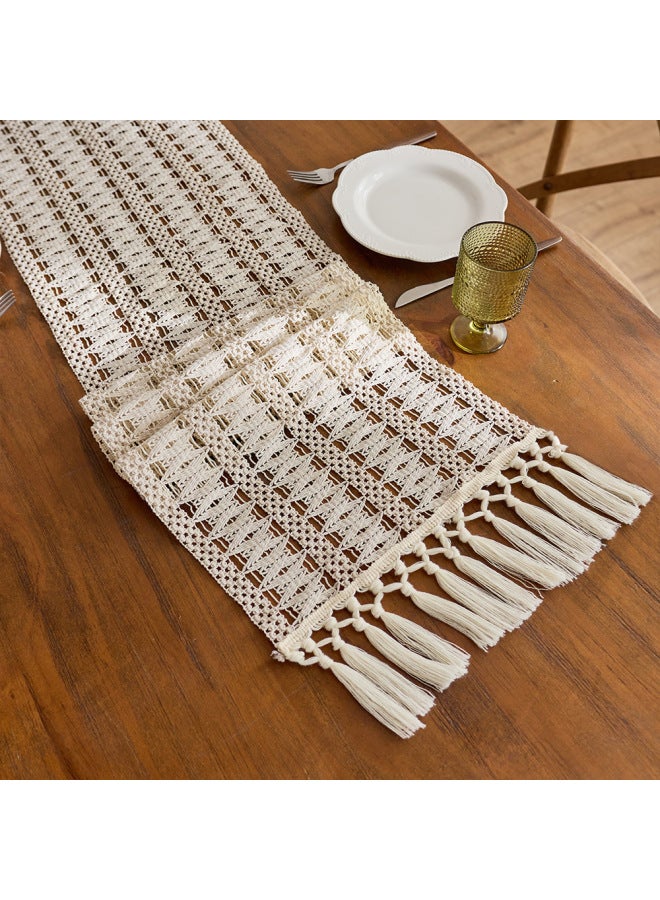 Cotton And Linen Table Runner With Tassels, Fresh Sage Green, Holiday Party Table Decoration, Coffee Table Tablecloth Mat