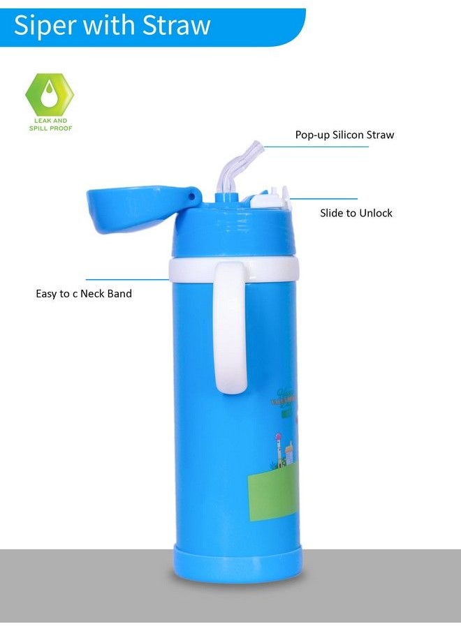 The Little Lookers - Stainless Steel Sipper Bottle For Kids;Sipper Bottle With Straw;Travelling Water Bottle For Kids With Straw (Blue 450Ml) - Image 1