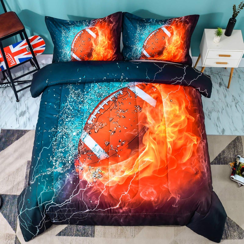 Andency Football Comforter Set Twin66x90 Inch 2 Pieces1 Football Comforter 1 Pillowcase Sport Microfiber Rugby Comforter Set Bedding Set for Kids Boys Teens