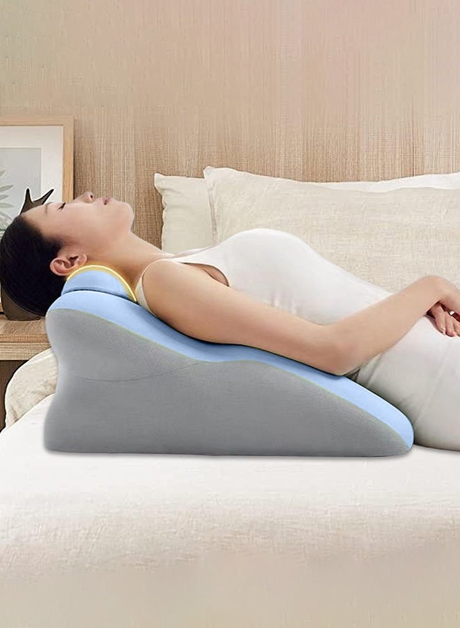 والالا وسادة إسفينية مريحة من إسفنج الذاكرة ٣ في ١ - دعم متعدد الأوضاع للجلوس والاستلقاء وتخفيف ارتجاع المريء | وسادة تقويمية للظهر والرقبة والساقين (أزرق) - Image 4