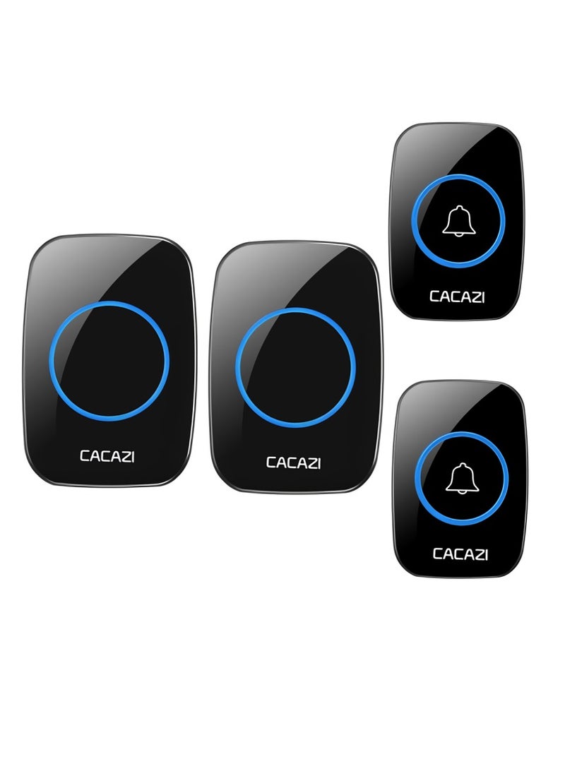 CACAZI Wireless Doorbell, Waterproof Long Distance Household Doorbell, Easy To Install Loud Music Cordless Doorbell, Door Chime With LED Indicator For Home, (1pc, Black, Two To Two) - Image 1