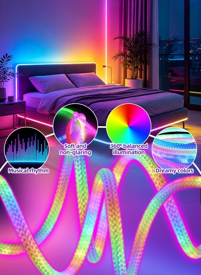 BASILKIT 2M RGB Braided Neon LED Strip Light, 360° Flexible Rope Light, Music Sync, App & Remote Control, DIY Atmosphere Lighting for Bedroom, Gaming Room, Ramadan & Party Decor - Image 4