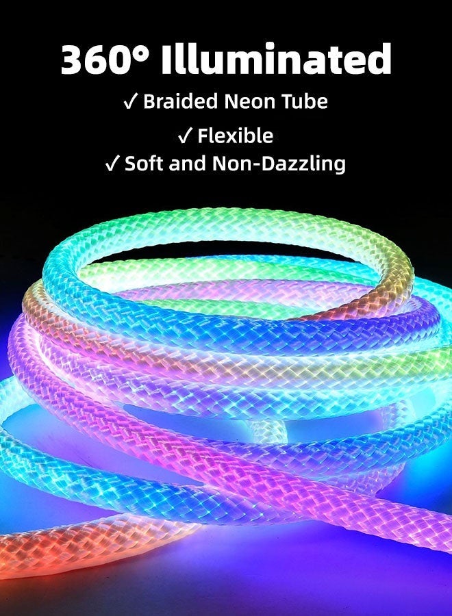 BASILKIT 2M RGB Braided Neon LED Strip Light, 360° Flexible Rope Light, Music Sync, App & Remote Control, DIY Atmosphere Lighting for Bedroom, Gaming Room, Ramadan & Party Decor - Image 5