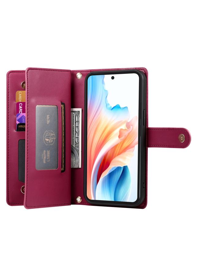 اس-توب جراب لهاتف OPPO A79 5G / A2x، جراب محفظة جلدي مزود بسحاب وتسع فتحات للبطاقات - Image 3