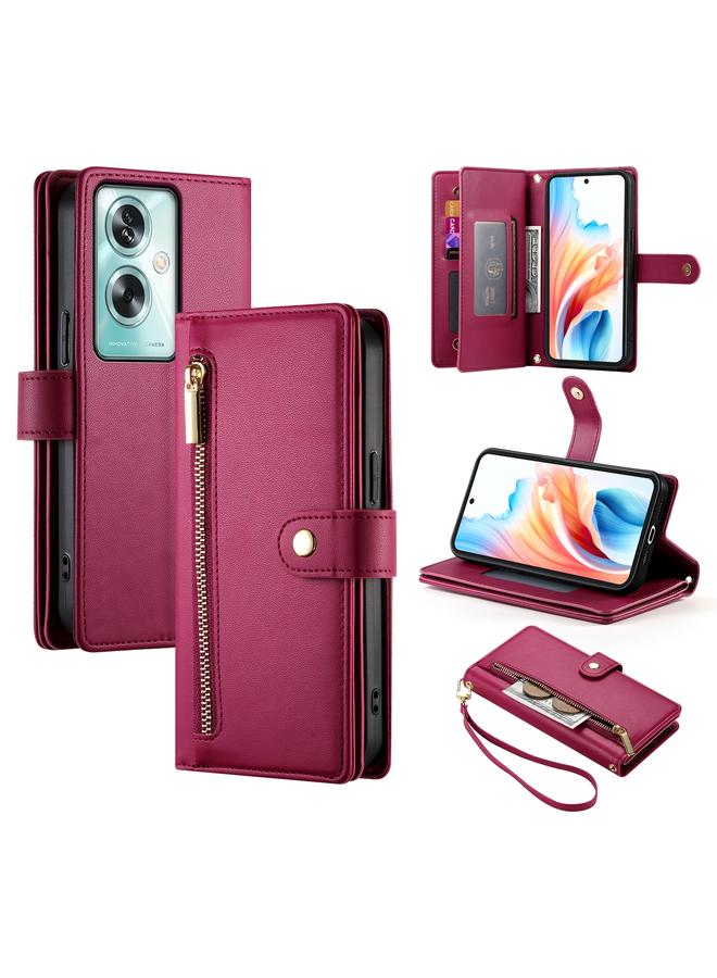 اس-توب جراب لهاتف OPPO A79 5G / A2x، جراب محفظة جلدي مزود بسحاب وتسع فتحات للبطاقات - Image 1