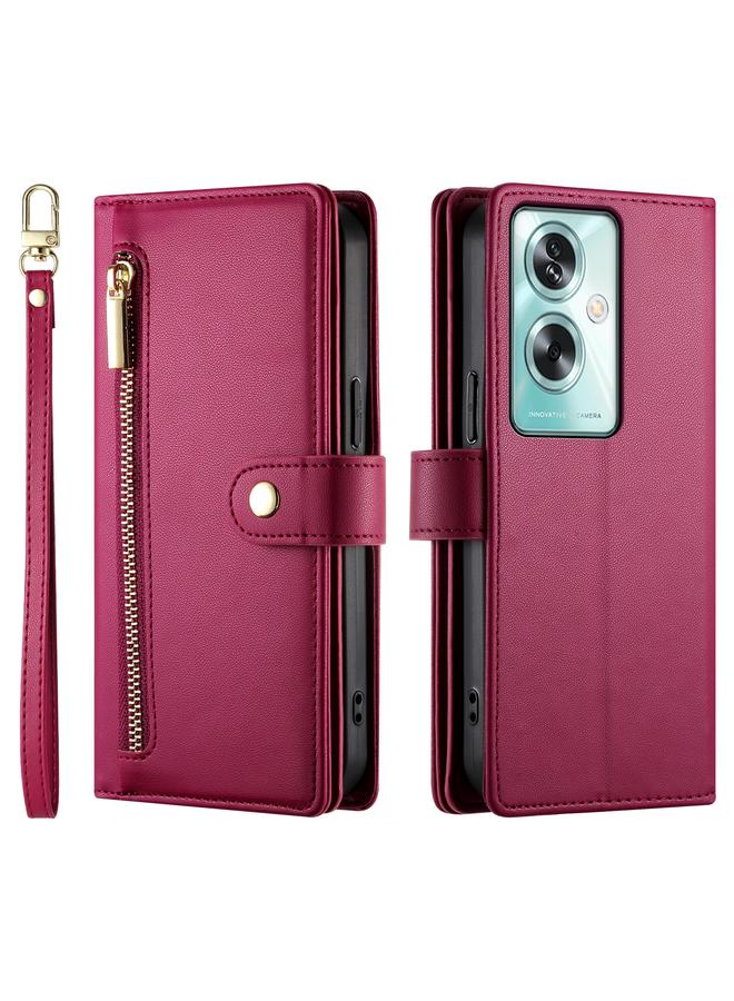 اس-توب جراب لهاتف OPPO A79 5G / A2x، جراب محفظة جلدي مزود بسحاب وتسع فتحات للبطاقات - Image 2