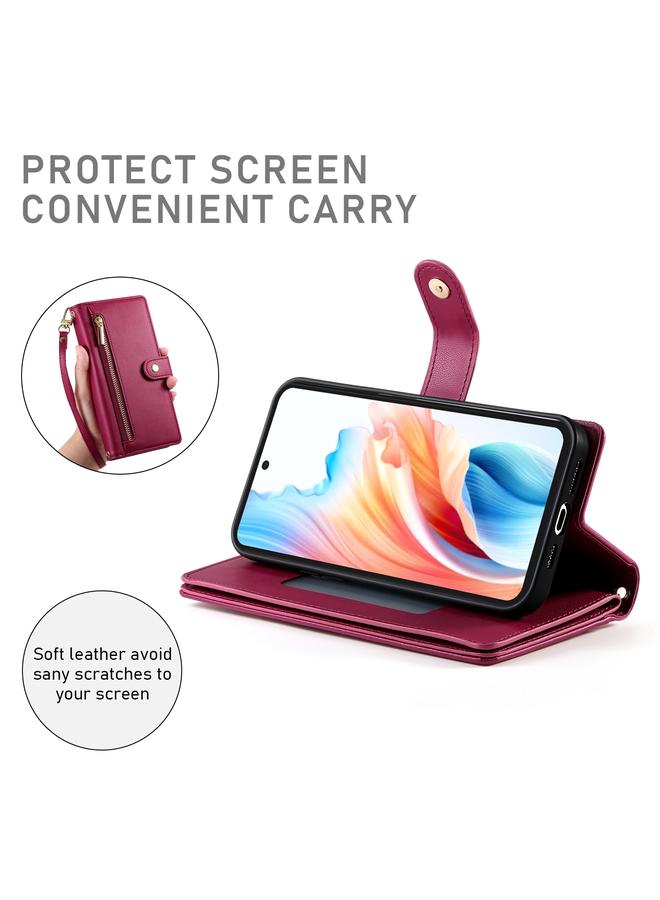 اس-توب جراب لهاتف OPPO A79 5G / A2x، جراب محفظة جلدي مزود بسحاب وتسع فتحات للبطاقات - Image 4