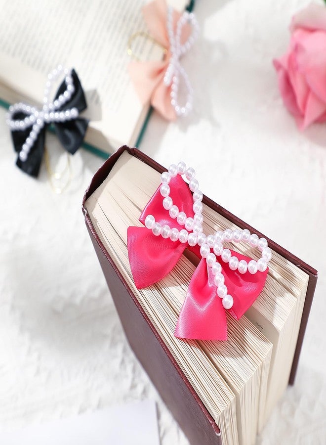 Chunful 3 Pcs Satin Bow Bookmarks with Gold Clip, Pearl Ribbon Bow Paper Page File Planner Marker Paperclips Girly Cute Bookmark for Women Aesthetic Book Lover Gifts Elegant Book Accessories - Image 4