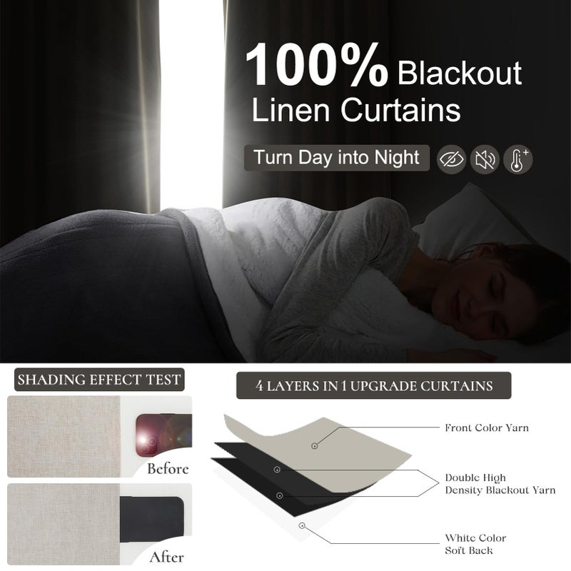 QJmydeco QJmydeco 54 Inch Curtains Sunblock Curtains for Bedroom 2 Panel Sets  Total Blackout Insulated Opaque Curtains for Summer Heat 4-1/2 ft Drapes for 50 Inch Small Window Natural Light Brown (50""Wx54""L)  - Image 2
