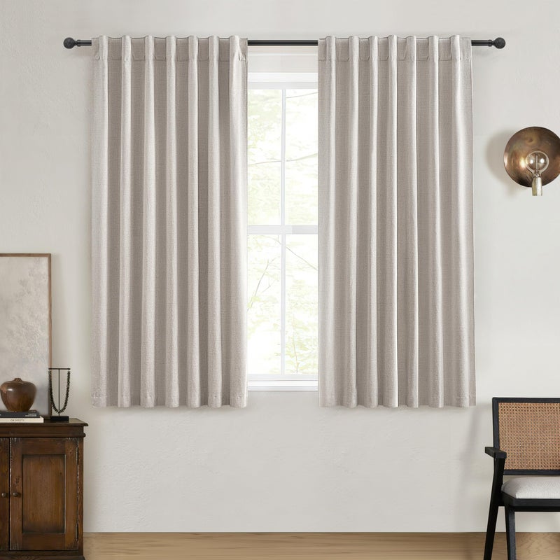 QJmydeco QJmydeco 54 Inch Curtains Sunblock Curtains for Bedroom 2 Panel Sets  Total Blackout Insulated Opaque Curtains for Summer Heat 4-1/2 ft Drapes for 50 Inch Small Window Natural Light Brown (50""Wx54""L)  - Image 1