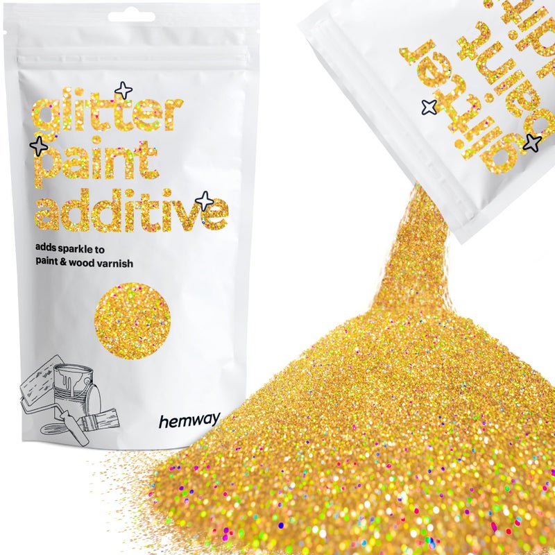 Hemway Glitter Paint Additive Glitter Crystals for Acrylic Paint, Interior & Exterior Walls, Wood, Varnish, Furniture, Matte, Gloss, Satin, Silk - 100g / 3.5oz - Gold Holographic - Image 1