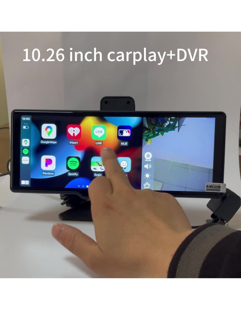 AROAQ شاشة Carplay لاسلكية، شاشة ذكية للسيارة بدقة 4K HD مقاس 10.26 بوصة مع مسجلين أماميين وخلفيين، شاشة Android Auto متينة مع مسجل كاميرا تسجيل حلقي، (بدون بطاقة ذاكرة) - Image 3