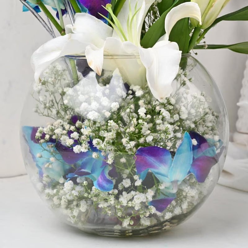 FlowerAura Fresh Flower Bouquet Gift 2 Lilies 4 Blue Flowers With Topper For Birthday Gift Gift Gift For Papa Gift For Dad Gift For FatherInLaw Same Day Delivery - Image 4
