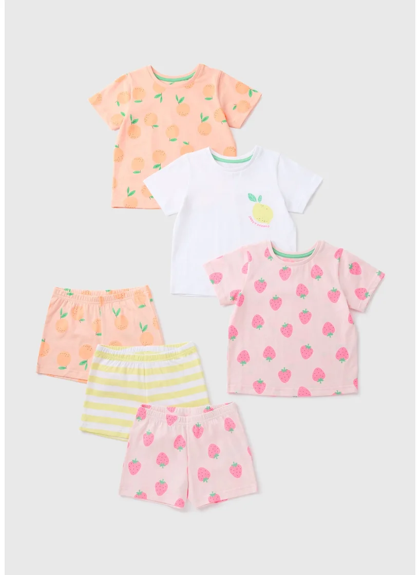 Matalan 3 Pack Girls Multicolour Fruit Pyjama Set