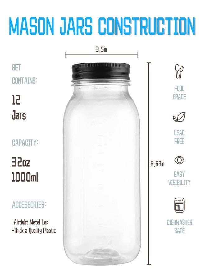 novelinks 32 oz Plastic Food Storage Jars with Metal Lids - 12 Pack BPA-Free Clear Airtight Containers for Pantry, Spices, Snacks, Kitchen & Bathroom Organization - Leak-Proof Reusable Jars (Black) - Image 2